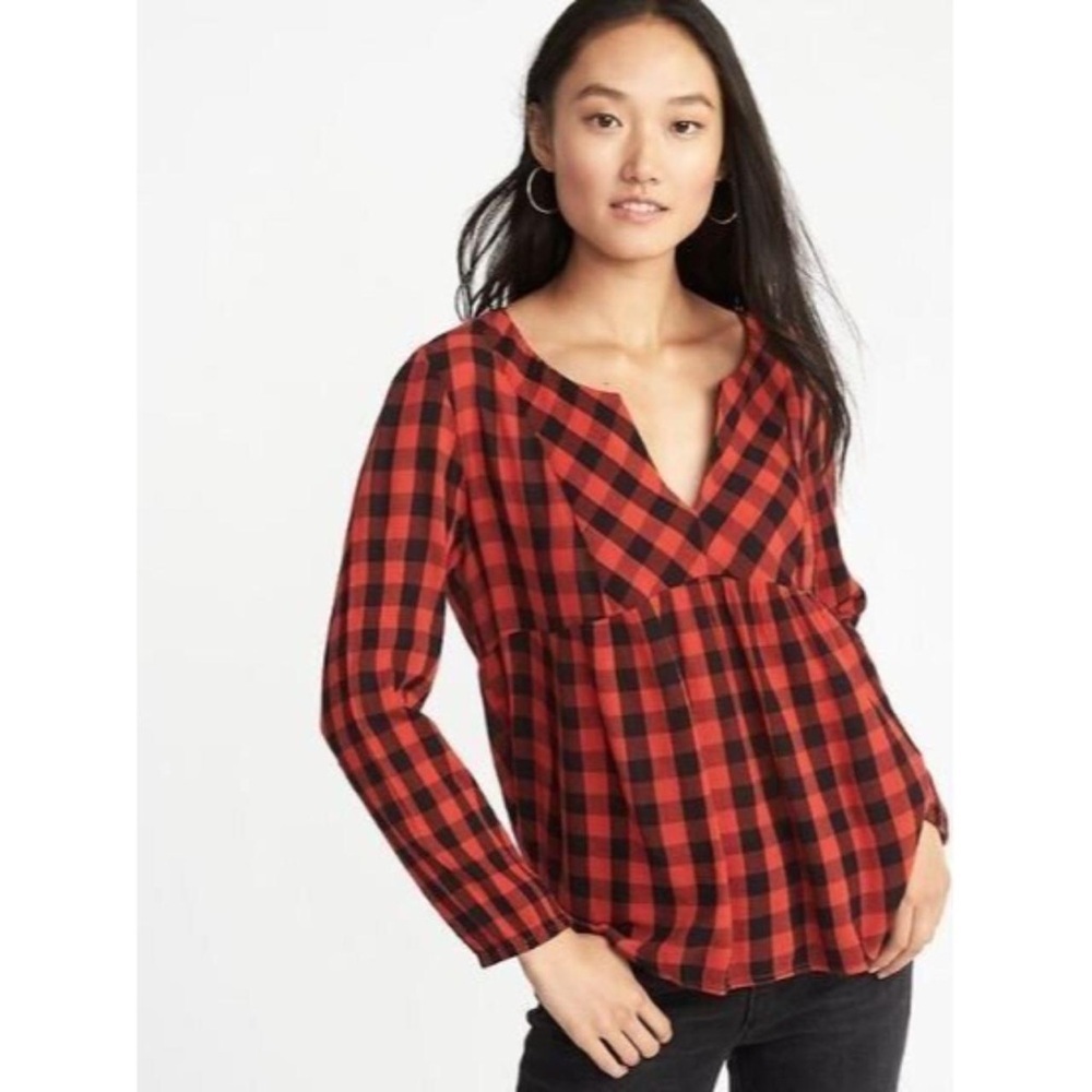 Old Navy Relaxed Buffalo Plaid Balloon Long Sleeve Top - Picture 3 of 6